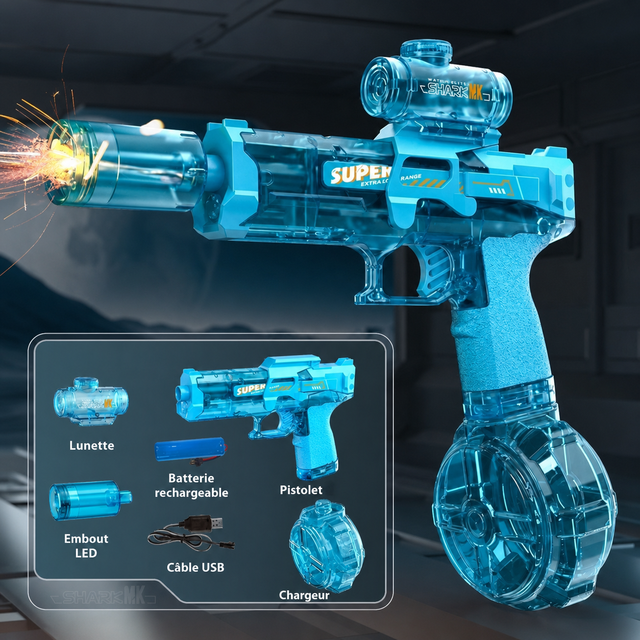 Pistolet à Eau Électrique LED — Portée 8m — Rechargeable USB — Enfants et Adultes — Été 2026