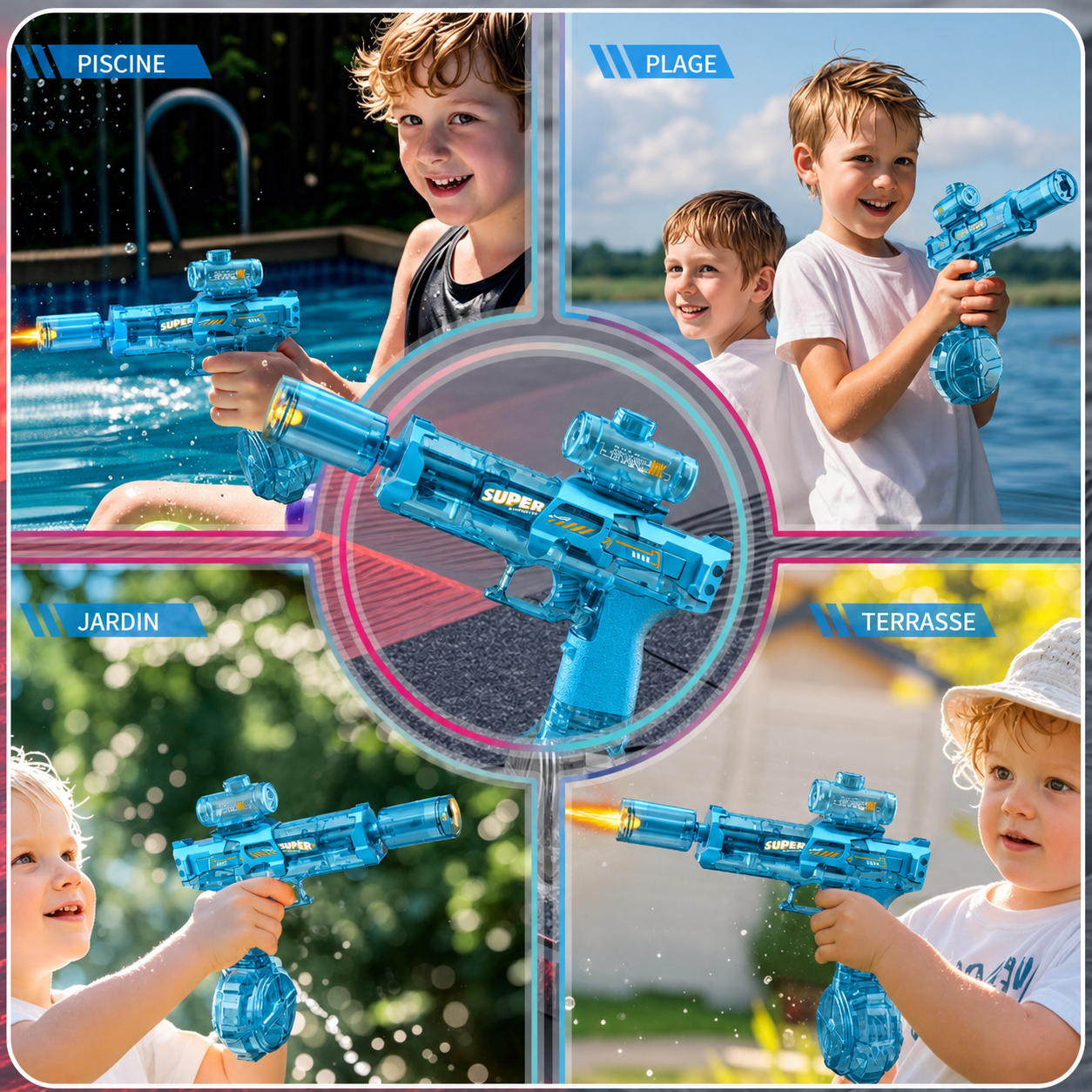 Pistolet à Eau Électrique LED — Portée 8m — Rechargeable USB — Enfants et Adultes — Été 2026