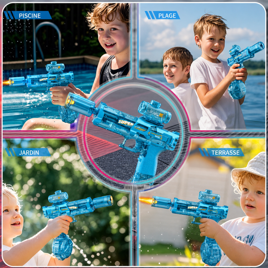 Pistolet à Eau Électrique LED — Portée 8m — Rechargeable USB — Enfants et Adultes — Été 2026