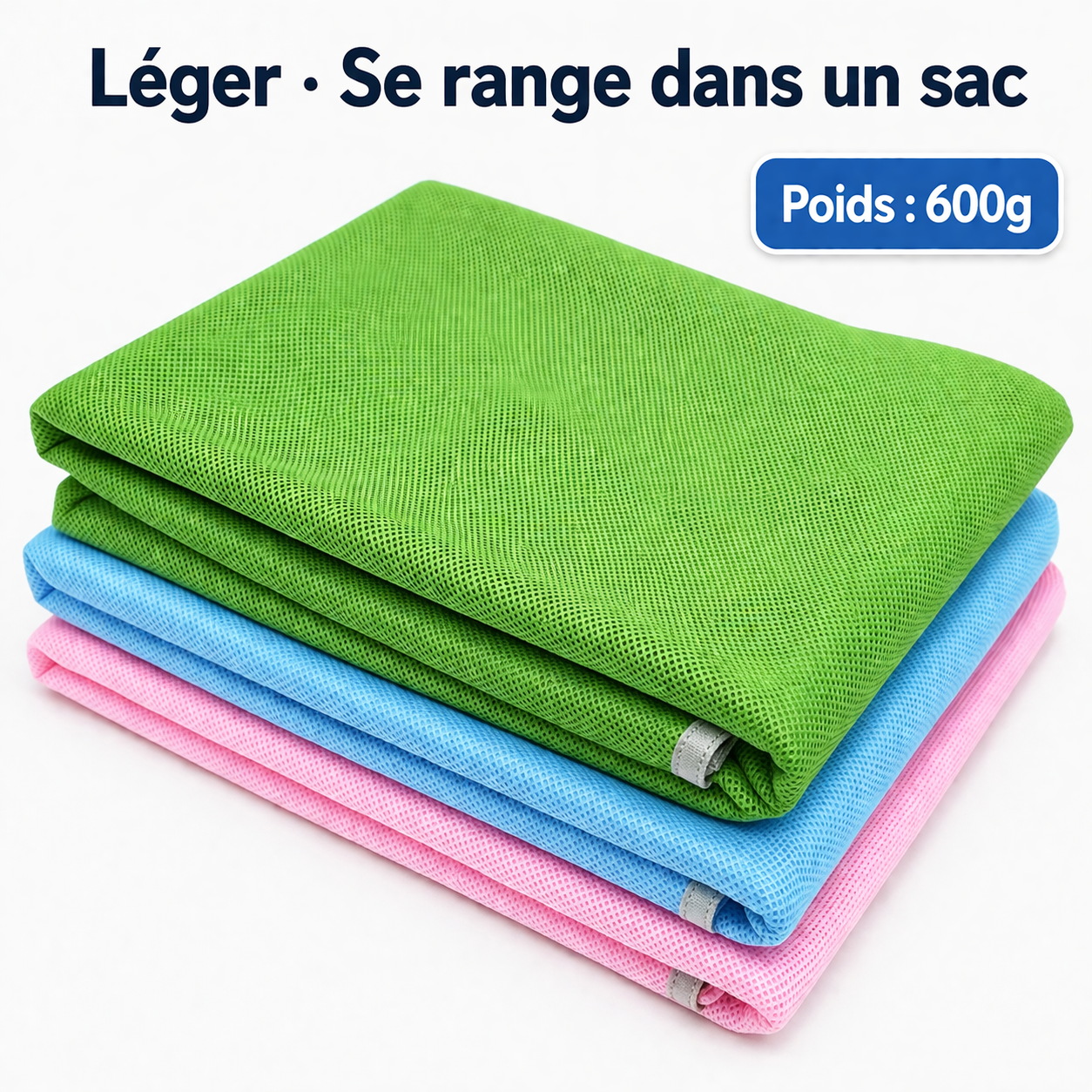 Tapis de Plage Anti-Sable — 200×200cm — Piquets Inclus — Famille — Technologie Sable Magique